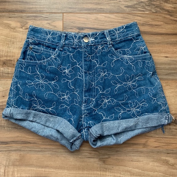 Bonjour Jean Co Pants - Bonjour Jean Co Shorts W/ White Stitching Flowers